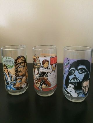 Burger King Star Wars Glasses Set Of (2) 1977 Vader,  Chewbacca (1) 1983 Han