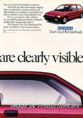 1985 Honda Civic 2 - Page Advertisement Print Art Car Ad J752