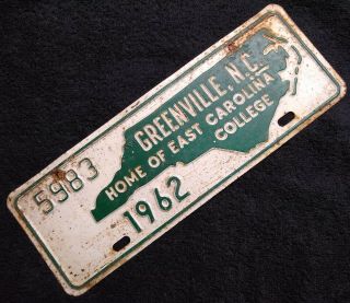 1962 Greenville,  N.  C.  Home Of East Carolina College 5983 City Tag Topper Plate