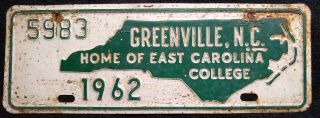 1962 Greenville,  N.  C.  HOME OF EAST CAROLINA COLLEGE 5983 City Tag Topper Plate 2