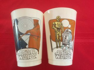 (2) Vintage 1977 Coca - Cola Star Wars Cups 5 Droids 8 Darth Vader Vs Obi Wan