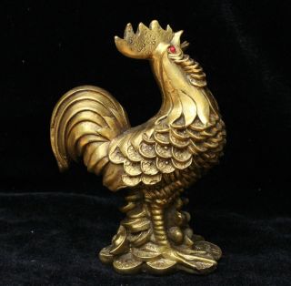 Exquisite Chinese Brass Lucky Yuan Bao Wealth 12 Zodiac Year Rooster Cock Statue