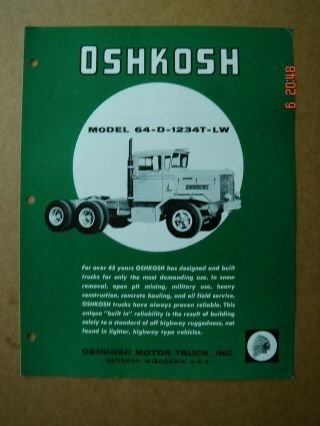 Oshkosh Model 64 - D - 1234t - Lw Specification Brochure 1964.