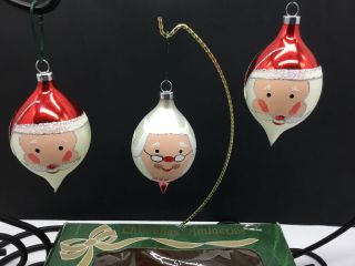 Vintage Bradford Christmas Ornaments Santa Mercury Glass Set Of 3 4” W/ Box