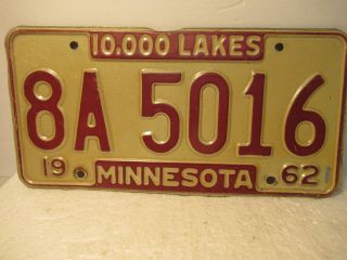 Minnesota License Plate Expired 1962 Collectible Old Car Usa