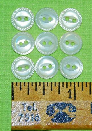 Antique Vintage Diminutive Carved Mother Of Pearl Shell Doll Button Set Of 9
