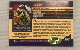 1992 Impel Marvel Universe Series 3 108 Venom Stan Lee Auto GAA 21183 5