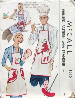 Vtg 50s Mccall Pattern 1515 Mr.  And Mrs.  Barbecue Bbq Men 