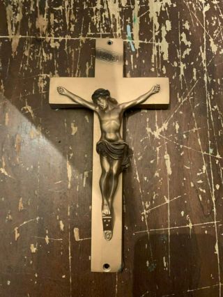 Old Vintage Parsons Metal Wall Hanging Crucifix Jesus On The Cross