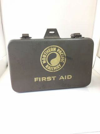 Vintage Northern Pacific Railway Collectible Metal First Aid Box
