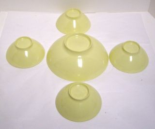 Boontonware Somerset Yellow Melmac Footed Serving Bowl and 4 Small Bowls Vintage 3
