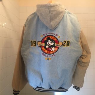 Disney 1928 Mickey Mouse Quilted Denim Baseball Jacket Size L