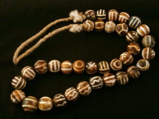 27 Inches Pure Tibetan Old Agate Dzi Round Beads Prayer Necklace E218