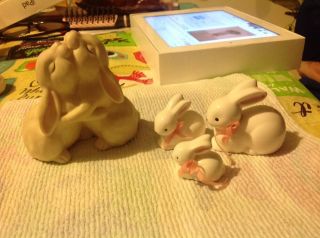 Honcho Two Rabbits Love Is Wonderful & Set Of 3 Russ Bunny Figurines