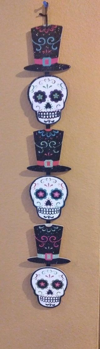 Day Of The Dead Glitter Sugar Skull Muertos Hanging Wall Halloween Decoration