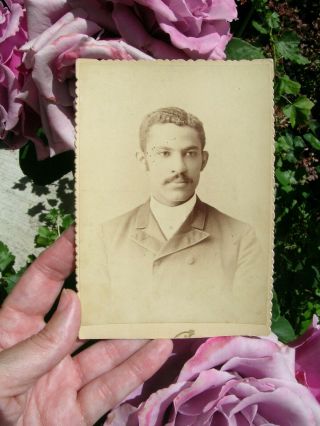 Antique African American Cdv Portrait Of Young Gent 6 " X 4 " 1880 