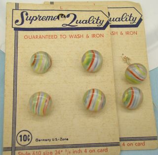 Vintage Card Supreme Quality 6 Glass Striped Buttons Germany Us - Zone 5/8 "