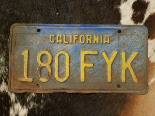 Vintage California Blue License Plate,  Blue And Yellow (1969 - 1980) 180fyk
