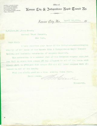 1894 Kansas City & Independence Rapid Transit Rwy.  Trolley Letter