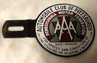 Pittsburgh Pa.  Horizontal Aaa Porcelain License Plate Badge