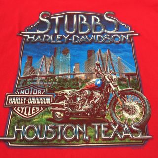 Harley Davidson Houston Texas T Shirt Mens 2xl Stubbs Red Bayton Bridge Skyline