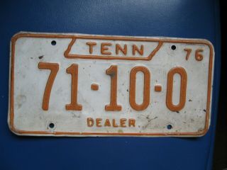 1976 Tennessee Dealer License Plate 71 - 10 - 0