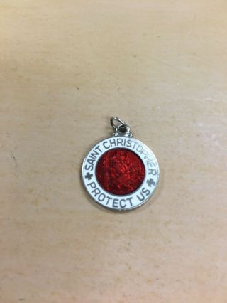 Vintage Saint Christopher Two Sided Blue & Red Enameled Charm
