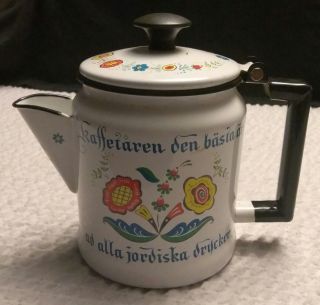 Vintage Enamelware Enamel Swedish Coffee Tea Pot Kaffetaren Den Basta Berggren
