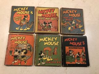Rare Set Of 6 1934 Mickey Mouse Tiny Books Whitman Publishers