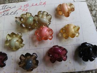 Vintage 1930 ' s - 40 ' s Flowers Bow Art Deco Early Plastic Buttons Catalin Lucite 3 2
