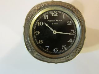 Antique Car Clock Phinney Walker Keyless Rim Wind Auto 8 Day " Running "