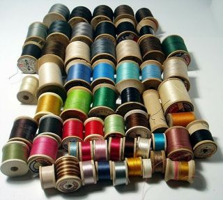 56 Vintage Wooden Wood Sewing Thread Spools