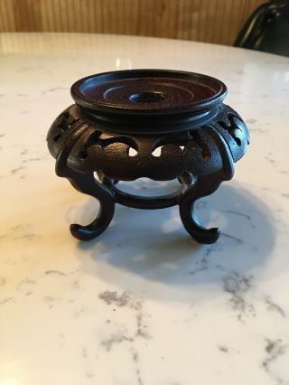 Vintage Carved Wooden Asian Chinese Export Fish Bowl Stand Jardiniere Planter