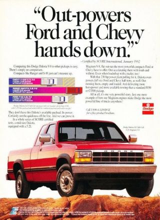 1992 Dodge Dakota Pickup Truck Advertisement Print Art Car Ad J923