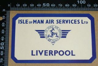 Isle Of Man Air Services Ltd – Liverpool,  1930s / 40s Gummed Luggage Label – Iom