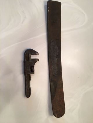 Vintage Pre World War 1 Indian Motorcycle Wrench Adjustable And A Tire Spool