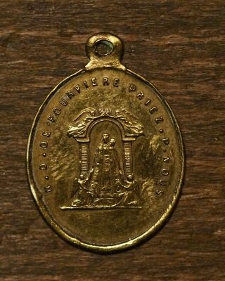 Antique religious bronze medal pendant Our Lady of Fourviere 2