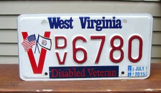 West Virginia Disabled Veteran License Plate Military Dav 6780