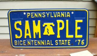 Vintage 1976 Pennsylvania Bicentennial Sample License Plate Liberty Bell
