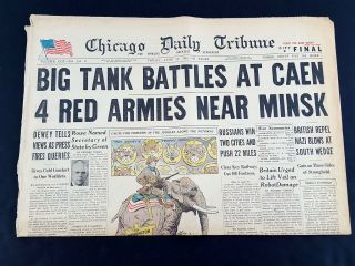 Tank Battles At Caen Red Army Minsk 1944 Old Newspaper Chicago Tribune Jun 30