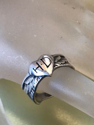 Harley Davidson Mod Sterling Silver Heart Wing Ring Size 8