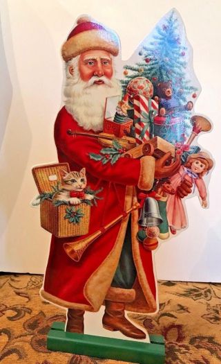 2 Sided Cardboard Santa On Stand Made In Taiwan