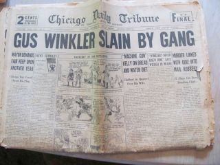 Chicago Daily Tribune 1933 Gangster Gus Winkler Slain Sports Page Bill Terry