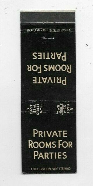 Vintage Matchbook Cover The Stork Club York Private Rooms For Parties A846