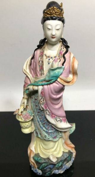 Vtg Chinese Glazed Geisha Painted Art Pottery Statue Figurine 12”