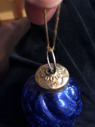 Kugel Mercury Glass 3.  5” Blue Ribbed Swirl Pine Cone Teardrop Shaped Ornament 2