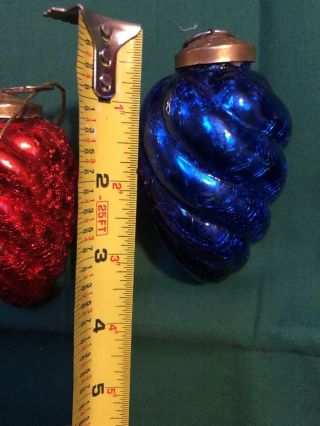 Kugel Mercury Glass 3.  5” Blue Ribbed Swirl Pine Cone Teardrop Shaped Ornament 4