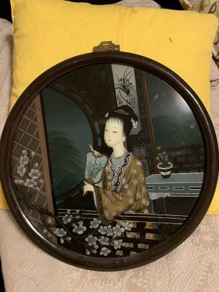 Reverse Glass Painting Oriental Woman