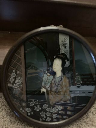 Reverse Glass Painting Oriental Woman 5