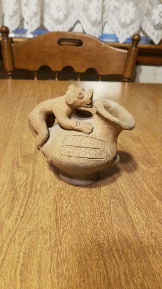 Pre Columbian South American Pottery Clay Animal Dog Vase